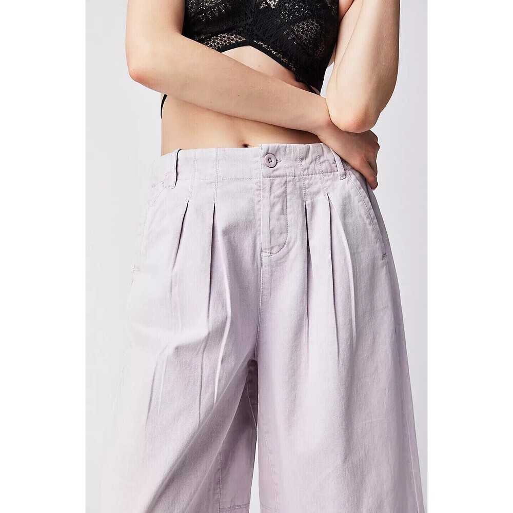 Free People Hard Rain Gaucho Pants Cropped Lavender Wide-Leg Cotton S-4 286785 - Picture 3 of 9